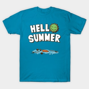 Hello Summer Funny Summer Sun Frozen Snowman Outdoors Cartoon T-Shirt